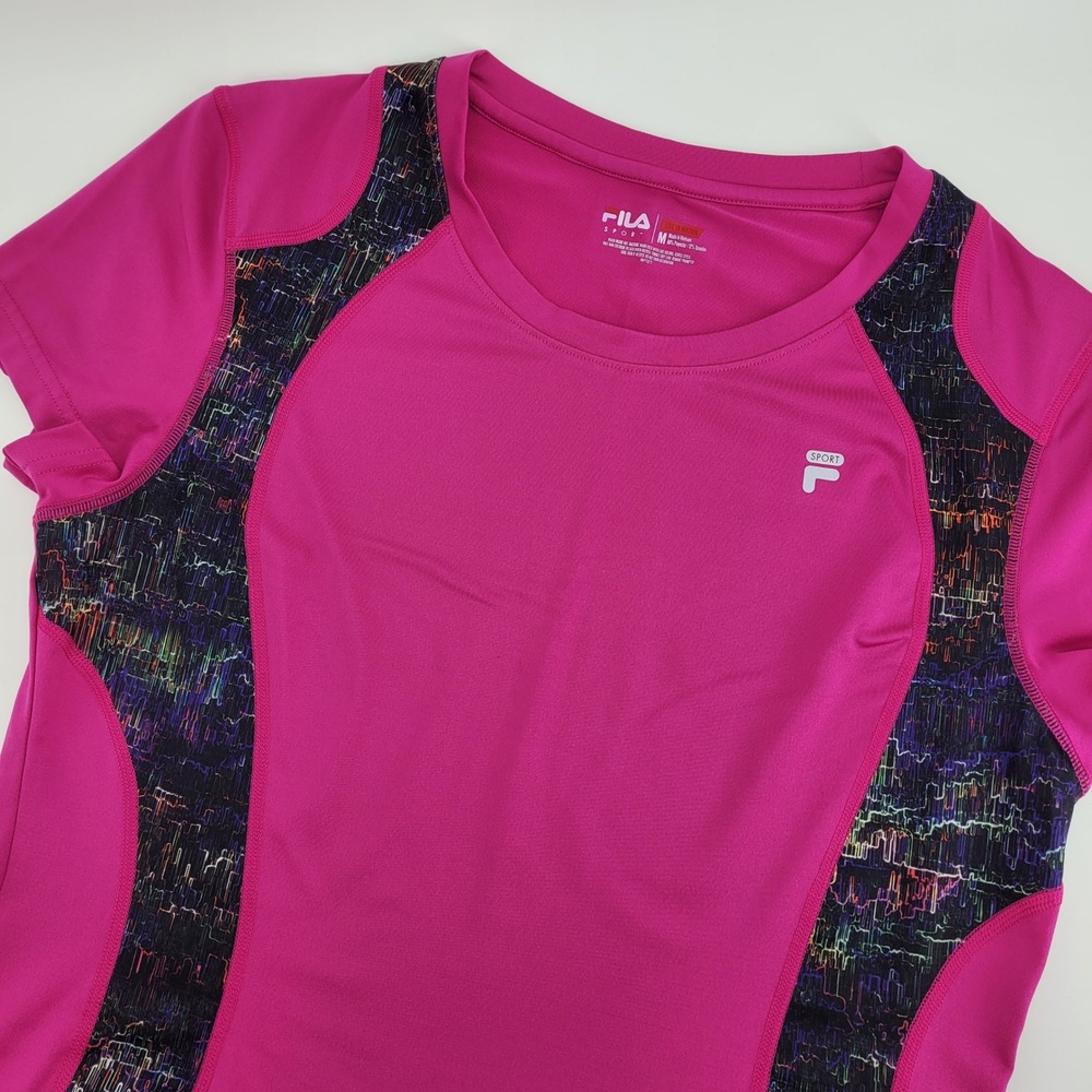 Fila Sport Gym Workout Womens M Vibrant Pink Short Sleeve Activewear Stretch Top